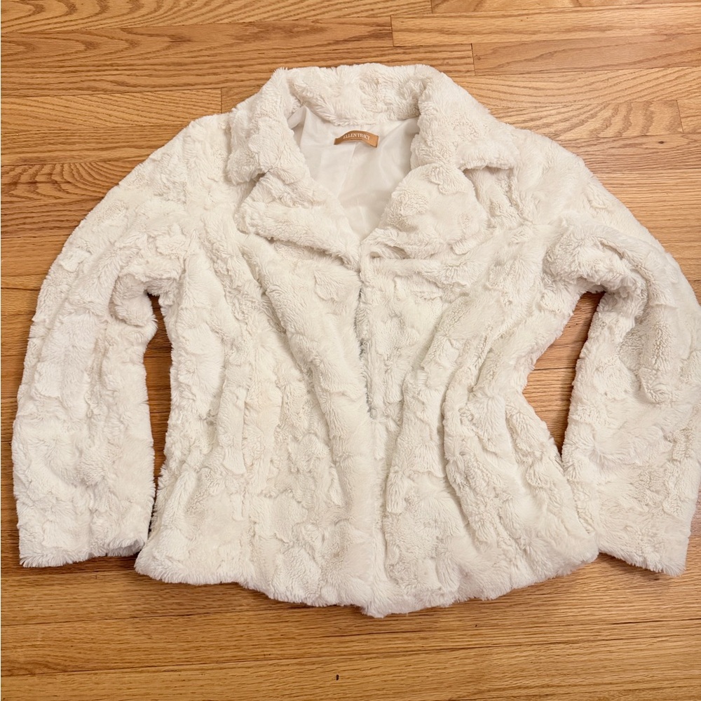 Ellen Tracy Cream Faux Fur Jacket